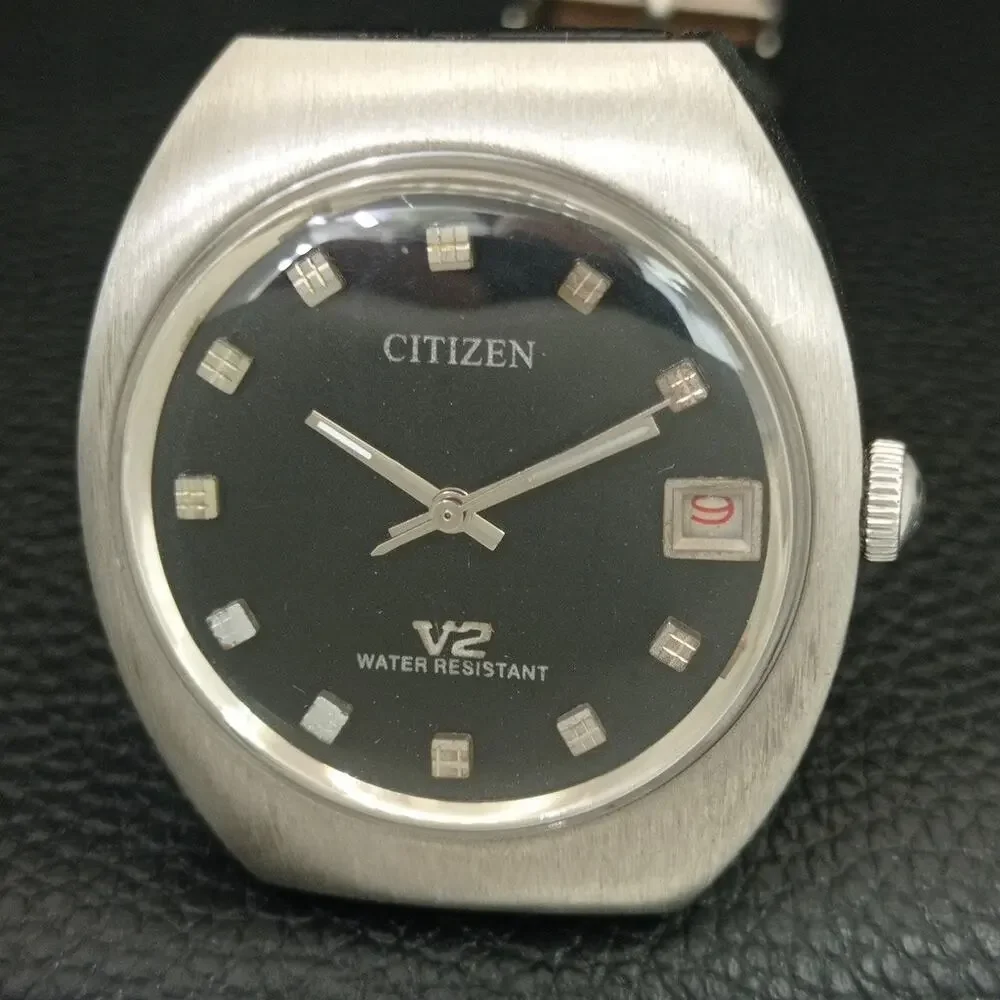 Vintage 1972 Citizen Manual Wound Mens Silver Watch W/Date & Crystal accents